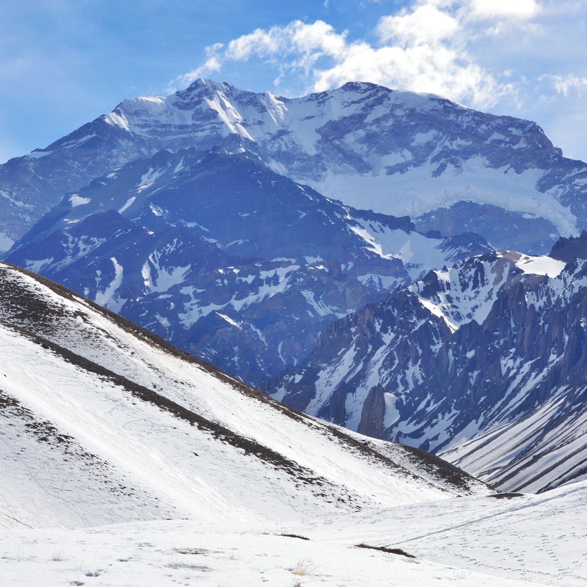 Snow-covered peaks of the Andes cordillera