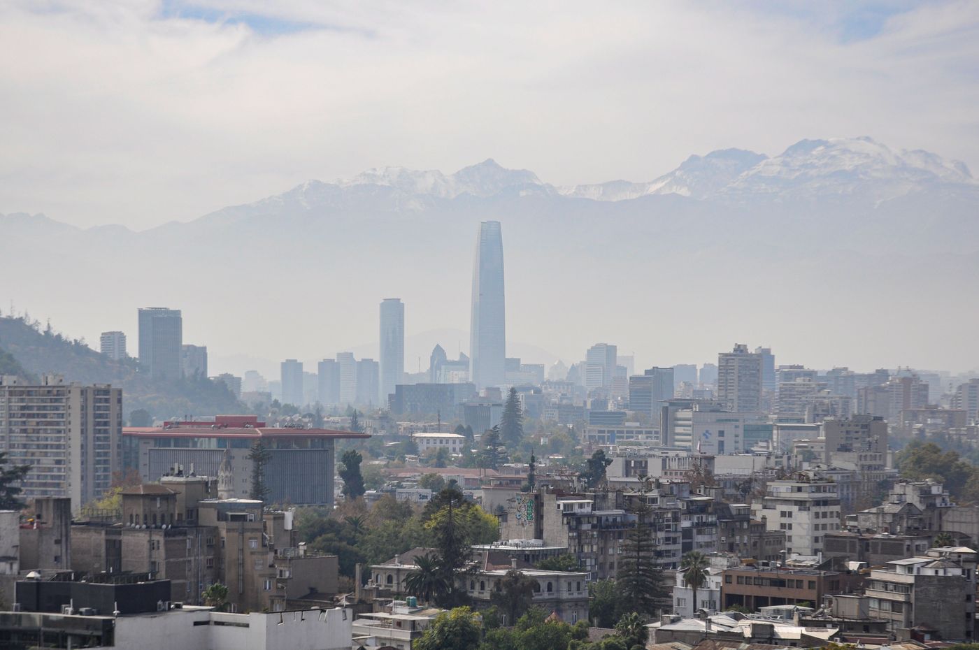 The Santiago skyline with the Andes behind